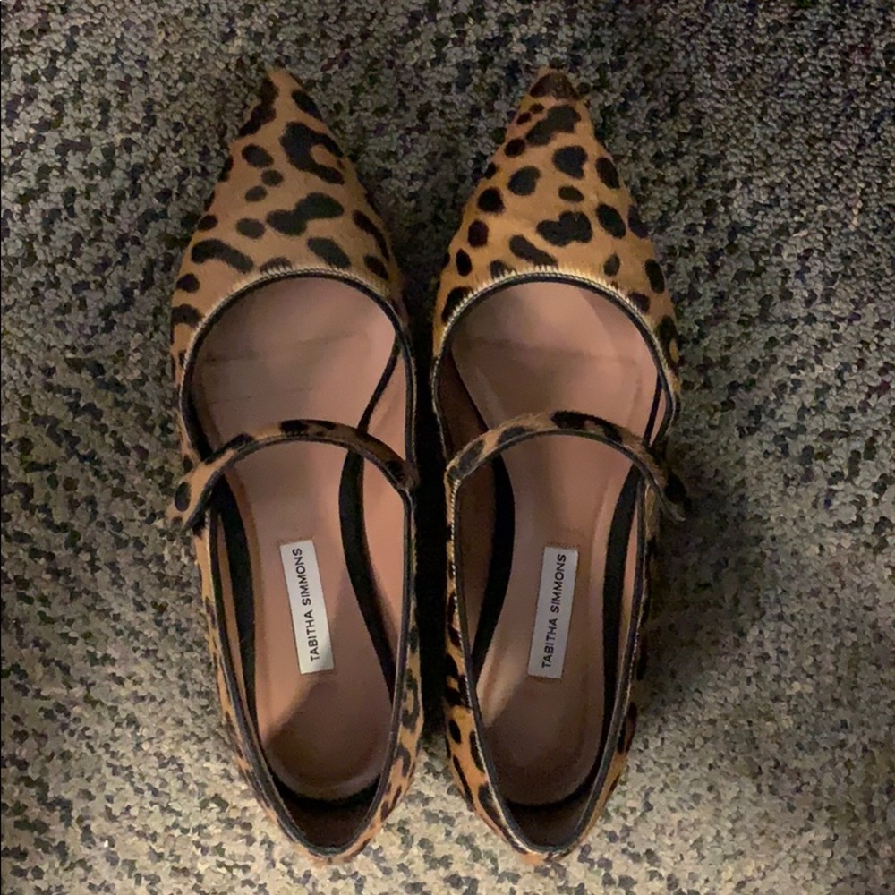 Tabitha Simmons Leopard Print Calf Hair Flats 37